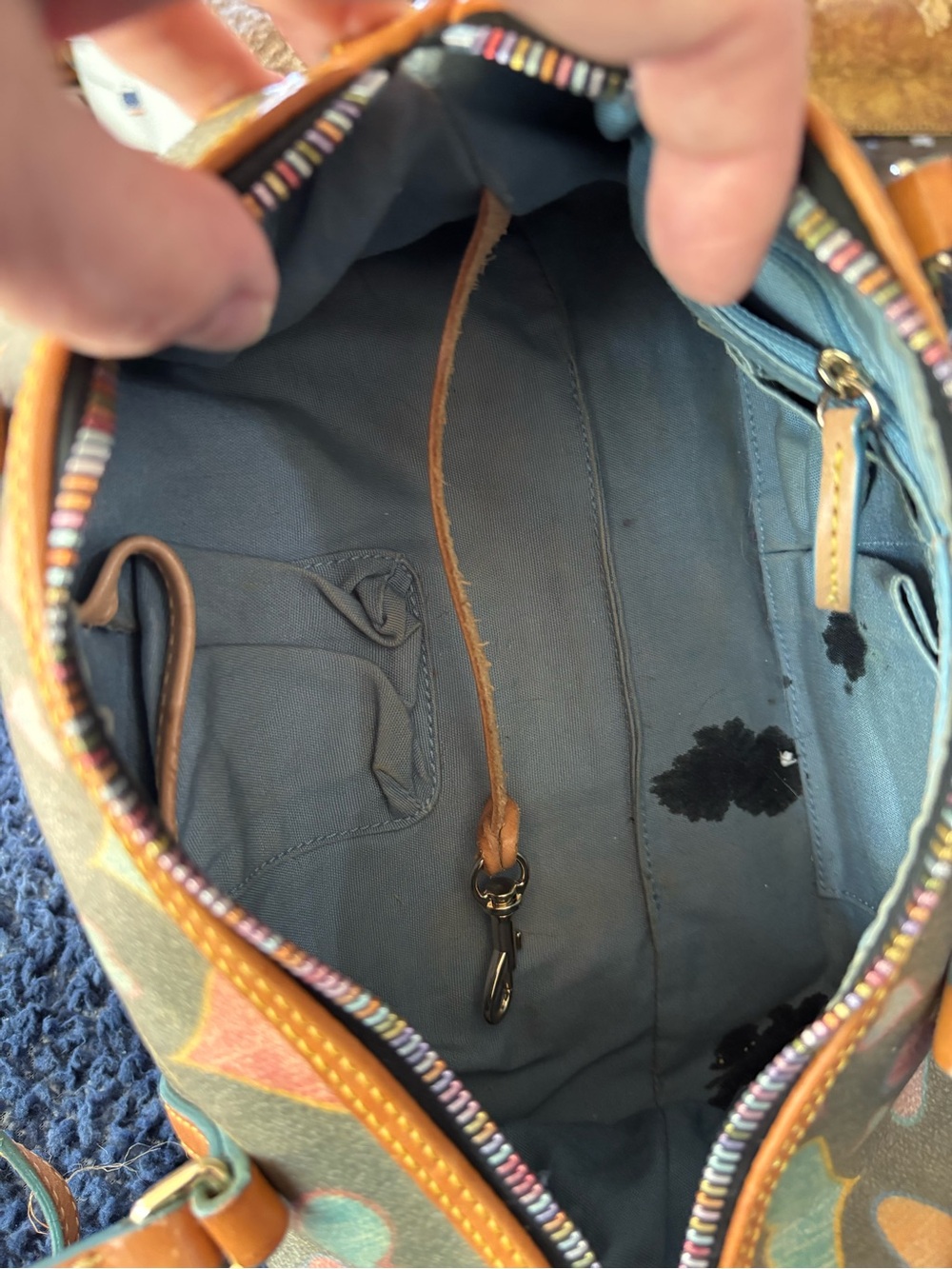 Dooney & Bourke Multicolor Heart Print Barrel Bag with Tan Trim - Picture 6 of 8